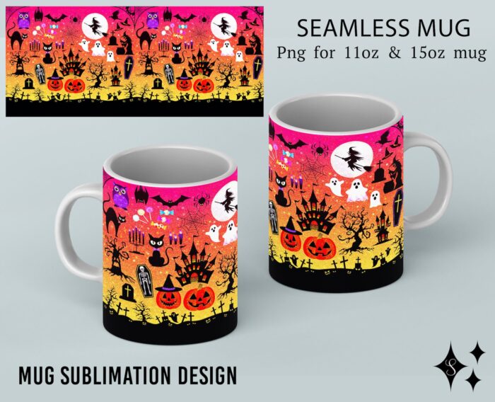 Halloween Elements Mug Sublimation Template - Designs - 11Oz Mug - 15Oz Mug PNG Mug - Cricut Mug Press Designs Wrap. horror night mug design